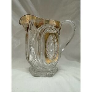 Vintage EAPG Crystal Pitcher Cut Crystal Gold Flashing Edge Star of David